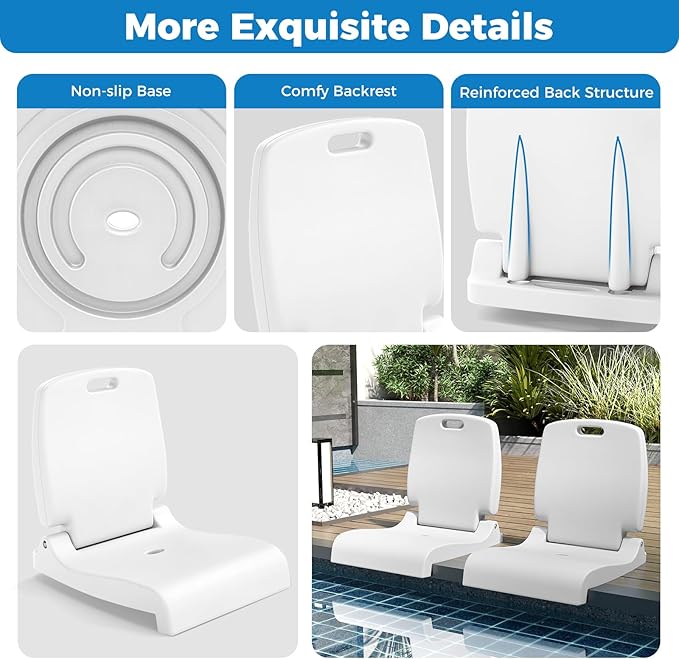 GYMAX 2 Pack Foldable Poolside Chairs for Edge of Pool, Portable Pool Chair with Handle, Drainage Hole, Lightweight Folding Flip Seat for Beaches, Camping, Fishing, Tailgating, Lawn (White,2)