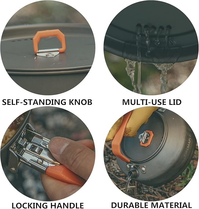 Fire-Maple Feast 4 Piece Camping Cookware Cookware Cookware Kit Outdoor Cookware Set with Pots, Kettle, Saucepans and Spatula for Hiking Fishing Picnic