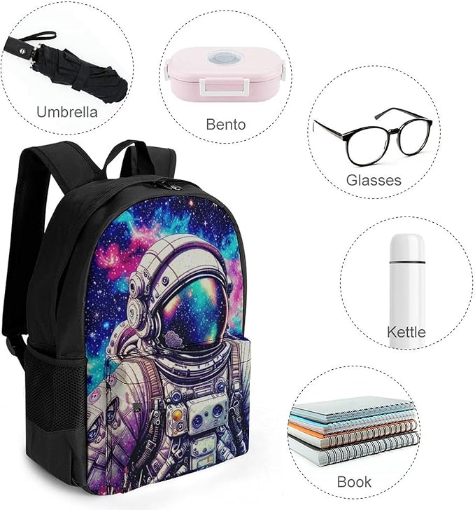 Supdreamc Backpack Anti-Theft Multipurpose Large Capacity Carry On Bag, Space Astronaut Galaxy Starry Art Camping Outdoor Backpack With Side Pockets