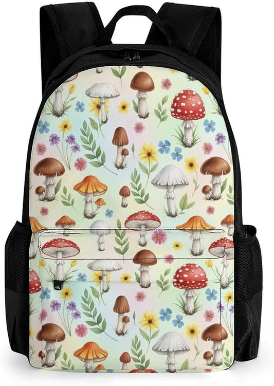 Sturdy Rucksack for College Bookbag and Outdoor Hiking with Large Capacity Floral Mushrooms Men Women