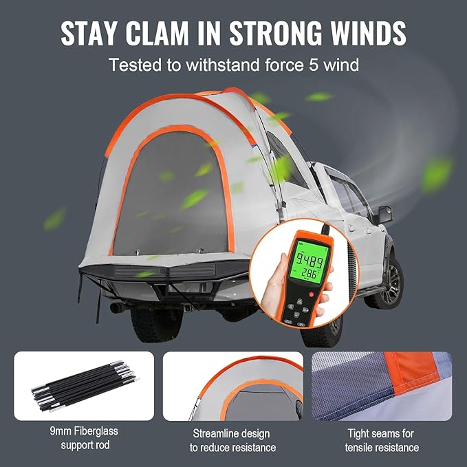 Truck Bed Tent, 5.5'-6' Pickup Truck Tent with Rain Layer and Carry Bag, Waterproof PU2000mm Double Layer Truck Tent for Camping, Accommodate 2-3 Person, for Camping Traveling Outdoor Activities