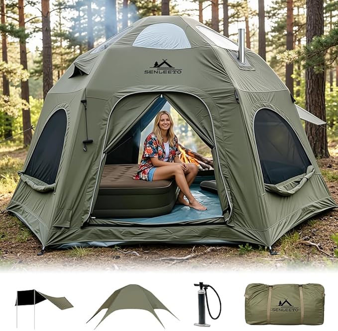 Inflatable Tents for Camping, Large Inflatable Camping Tent with Hand Pump, Easy Setup Tents for 4-6 People, Portable Glamping Tent