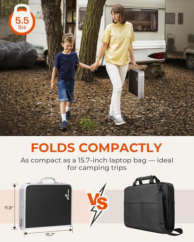 Sportneer Folding Table: Adjustable Height Camping Essentials 23.6" L x 15.7" W 2 Height with Mesh Layer - Compact & Portable Small Folding Table for Outdoor Camp Garden Picnic BBQ Dining Cooking