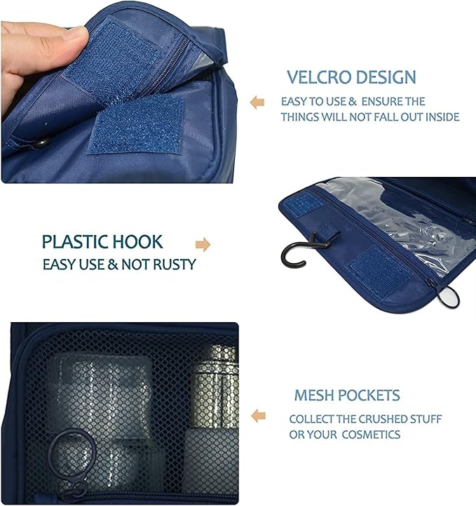 Trawila Travel Hanging Toiletry Bag Cosmetic Bag Makeup Organizers for Men & Women with Sturdy Hook (Dark blue)
