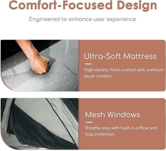 Rooftop Tent, Roof Top Tent for 2-3 Person, Blackout-Coated Polycotton & Oxford for UV Protection and Waterproof, with Aluminum Ladder, Skyview Window, Mattress, for Car/Truck/Jeep/SUV/Van
