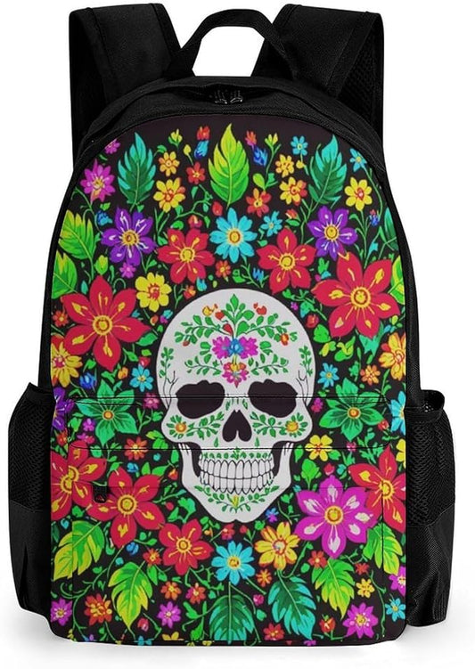 Rucksacks Polyester Anti-Theft Multipurpose Mexican Sugar Skulls Day Of The Dead Flowers Carry On Bag Large Capacity Gym Outdoor Hiking Backpack With Smooth Zippers