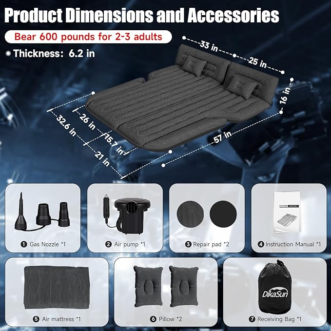 Inflatable SUV Air Mattress Bed Car Mattress for SUV, Double-Sided Flocking Travel Camping Bed, Car Sleeping Mattress for Universal SUV with Air Pump 2 Pillows