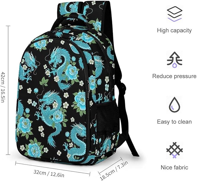Nurse Teacher Travel Backpack Light Blue Flowers Cool Dragons Floral Purse, Cute Laptop Backpack with Tumbler Holder for Women College Work Casual Daypack