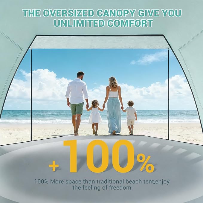 Elegear CumbreX™ Beach Tent Sun Shelter with Canopy, 4-5 Person Pop Up Beach Tent, Easy Setup UPF 50+ UV Protection Portable Lightweight Double Silver Coating Cabana Sun Shade Shelter - Green