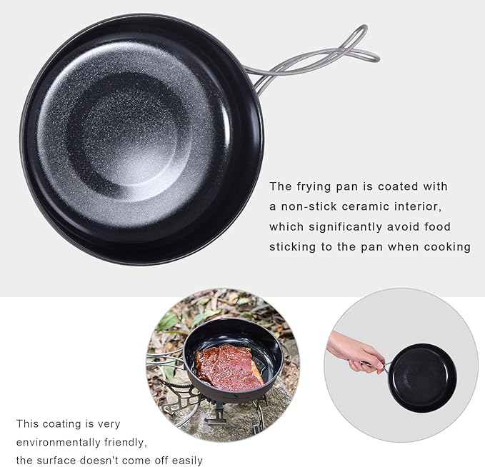 Boundless Voyage Titanium Non-Stick Frying Pan with Folding Handle Non-Stick Ceramic Coating Frypan Cooking Pot for Outdoor Camping Picnic Backpacking