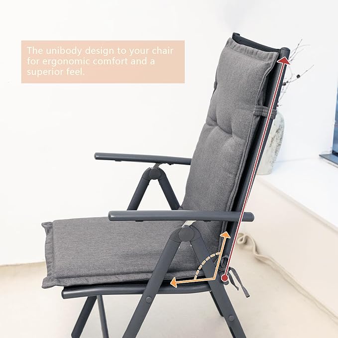 C-Hopetree Indoor High Back Rocking Chair Cushions for Glider and Swivel Rocker, Outdoor Replacement Highback Dining Seat Pads with Back Elastic and Ties, 18" x 42" x 1.5", Dark Grey, Set of 2