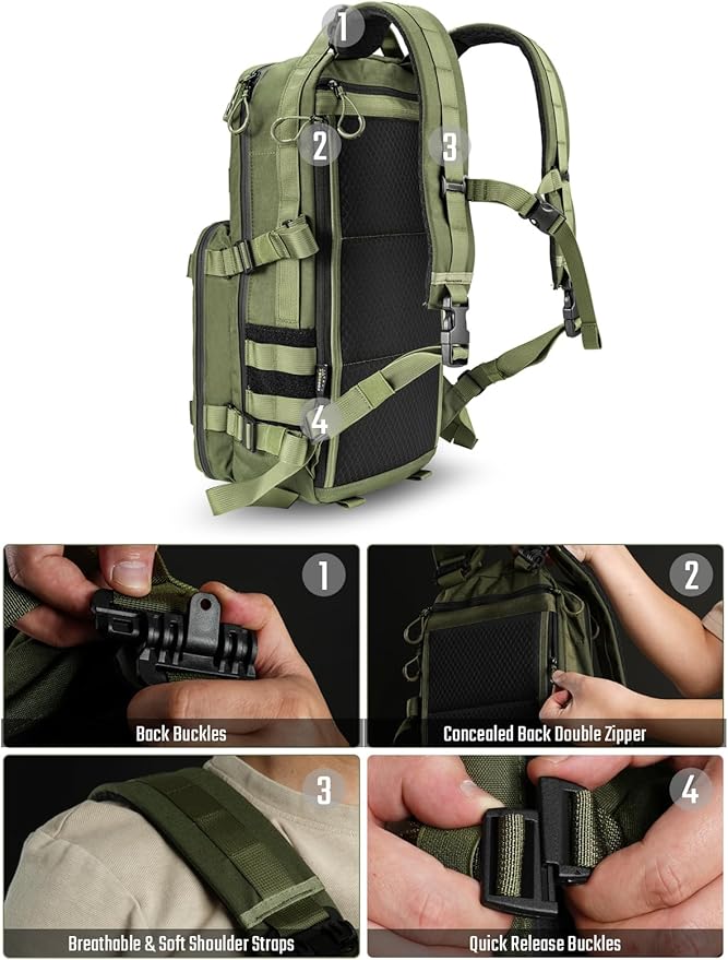 TACTICAL_GEEK ModCase B2 Ultimate EDC Tactical Backpack,14L High-Capacity, Anti-Shock Laptop Compartment, Waterproof, Molle System, for Hiking, Camping, Commuting, Backpacking Daypack Rucksack, Green