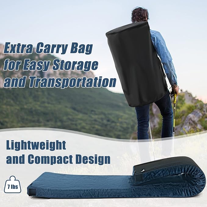 Memory Foam Camping Mattress, Portable Roll Up Sleeping Mat w/Non-Slip Bottom, Carry Bag, Floor Mattress Guest Bed for Sleepover, Thick Sleeping Pad for Camping Car Travel Backpacking