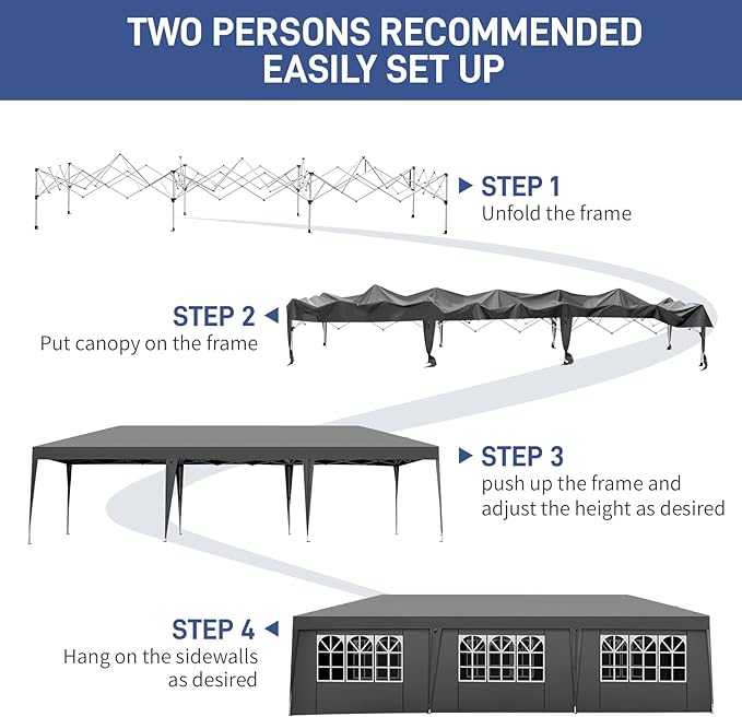 Outvita 10x30ft Ez Pop Up Canopy, Portable Instant Canopy Tent with 8 SideWalls for Outdoor Events, Party, Wedding, Birthday,Graduation(Dark Gray, 10x30ft)