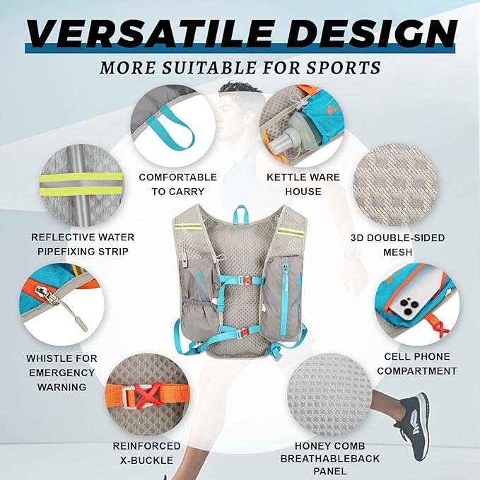 Hydration Backpack with 2pcs 2L Water Bladder, Lightweight Water Backpack for Hiking, Hydration Vest with 2pc Wrist Braces and 1pc Head Band for Running Biking Cycling for Women and Men
