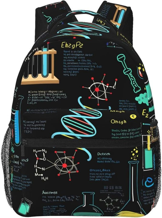 Daypack Polyester Anti-Theft Multipurpose Math And Science Elements Chemistry Art Bookbag Big Capacity Gym Outdoor Hiking Backpack With Adjustable Shoulder Straps