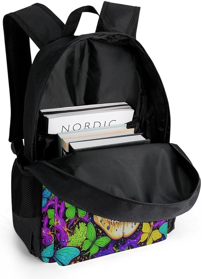 Rucksack Anti-Theft Multipurpose Large Capacity Carry On Bag, Skull And Butterflies Travel Hiking Bag Day Pack With Side Pockets