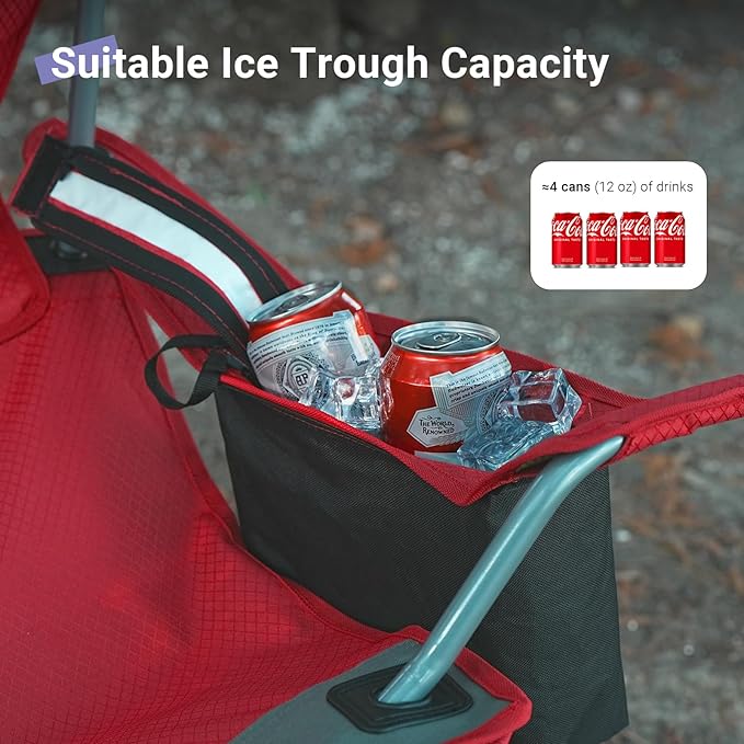 Camping Chairs Lawn Portable Foldable Camp Folding Lightweight Chair for Adults with Drink Holder and Cooler Pouch Outdoor for Camping, Lawn, Sports, Picnic, Beach, Music Festival, Red