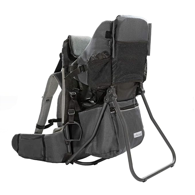 ClevrPlus Cross Country Baby Backpack Carrier, Grey, Toddler Hiking Backpack with Comfortable Seat, Adjustable Straps & Belt, Foldable Frame Lightweight Large Capacity Child Carrier for Outdoor