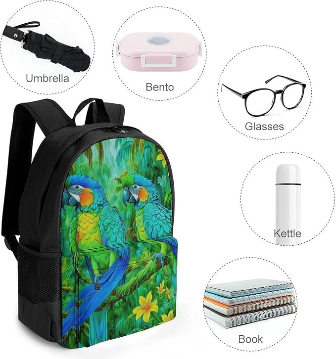 Supdreamc Adults Lightweight Parrots Spirit Art Rucksacks Large Capacity Bookbag With Adjustable Shoulder Straps for Trekking Outdoors Bicycle