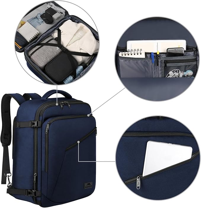 MATEIN Weekender Backpack, Large Capacity Travelling Suitcase Backpack with Strap for Clothes, Expandable Flight Approved Business Carry on Daypack for International Travel, Blue
