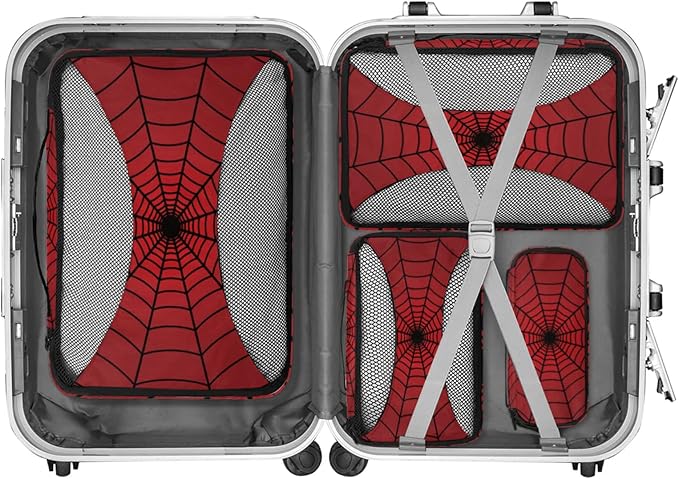 Spiders Web Red Compression Packing Cubes for Travel,Expandable Cubes Storage Bag Carry on Luggage Organizers for Toiletry Clothes Shoe Accessories 4 Set