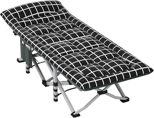 Folding Camping Cot with Mattress and Pillow, Portable No Installation Lightweight Adult Sleeping Bed for Home,Office,Camping and Travelling (Black and White)