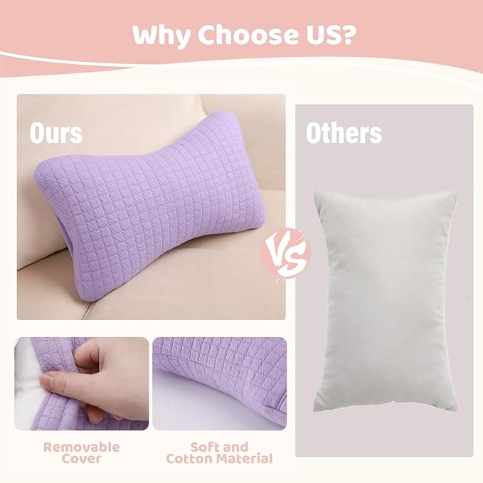 vocheer 11x7in Mini Travel Pillow, Small Pillows for Sleeping, Tiny Pillows for Neck, Wrist, Lumbar and Knee, Pets Pillow, Cotton, Cover Removable, Machine Washable (Purple-2PC)