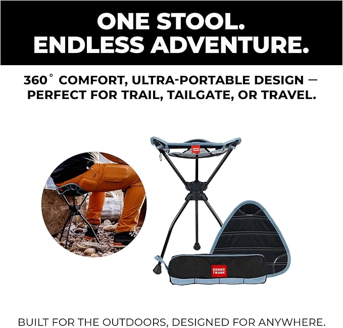 GRAND TRUNK Compass 360 XT Extra Tall Swivel Stool - Compact 260lb Capacity Portable Outdoor Seat for Camping & Travel (Brown)