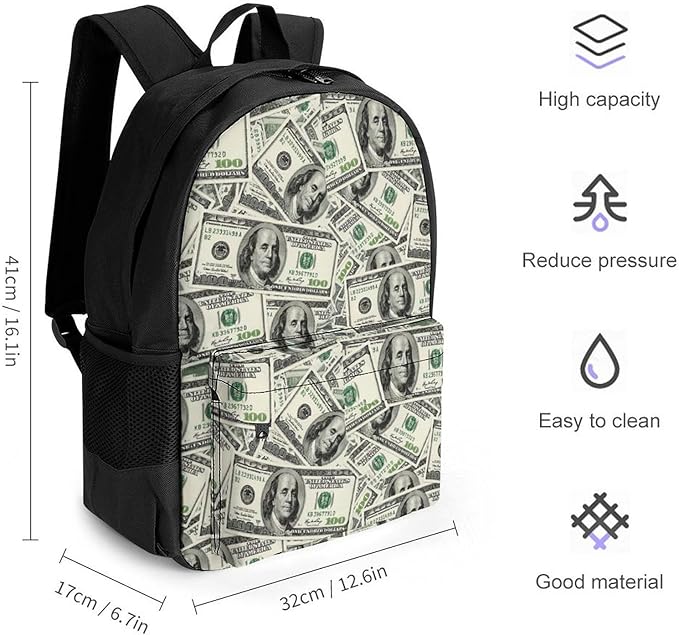 Lightweight Rucksacks for Climbing Outdoors Walking Cycling, Large Capacity Anti-Theft Multipurpose Carry On Bag, Cool Usa Dollar Bill Camping Outdoor Backpack