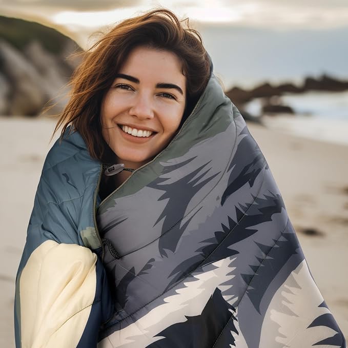 Camping Blanket Puffy - Outdoor Stadium Blanket Wearable, Lightweight, Packable, Machine Washable Camping Quilt for Traveling, Picnic, Beach, Party
