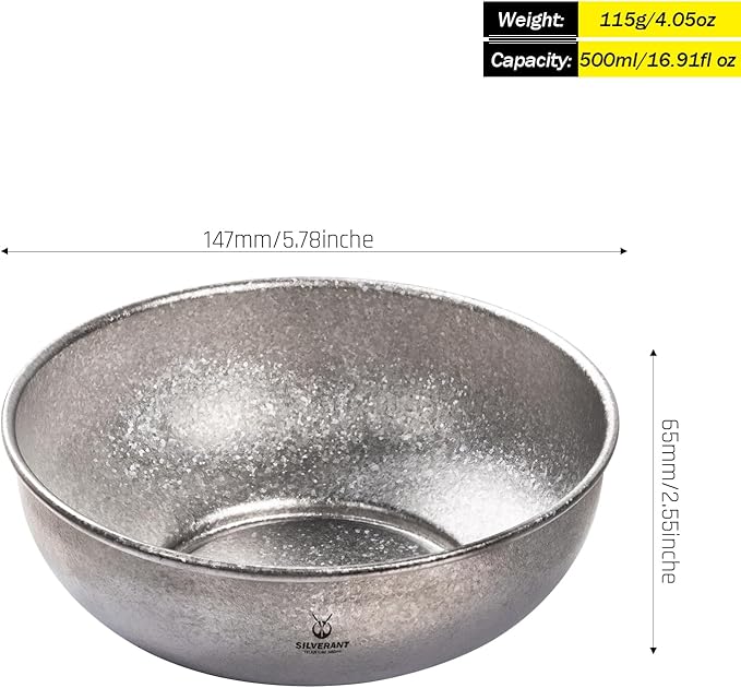 SILVERANT Titanium Camping Bowls, Titanium Plate Ultra Thick & Durable Tableware Single Wall Cookware Mess Kit with Carry Mesh Bag for Outdoor Backpacking Hiking - Crystallized