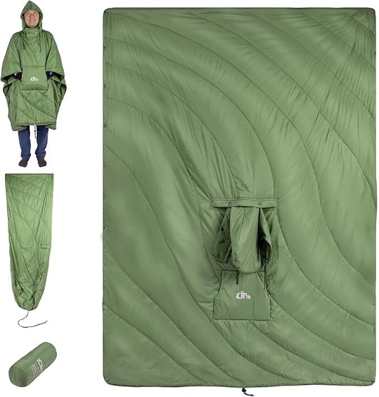 iClimb Hooded 3M Thinsulate Insulation Warm Camping Blanket Wearable Poncho Ultralight Compact