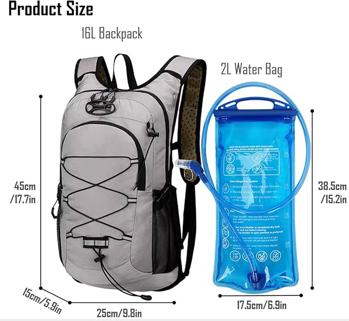 Outdoor Hydration Pack with 2L Water Bladder,Lightweight Running Backpack,Large Capacity Cycling Backpack,Daypack for Hiking Trail,Camping Backpack for Women Men