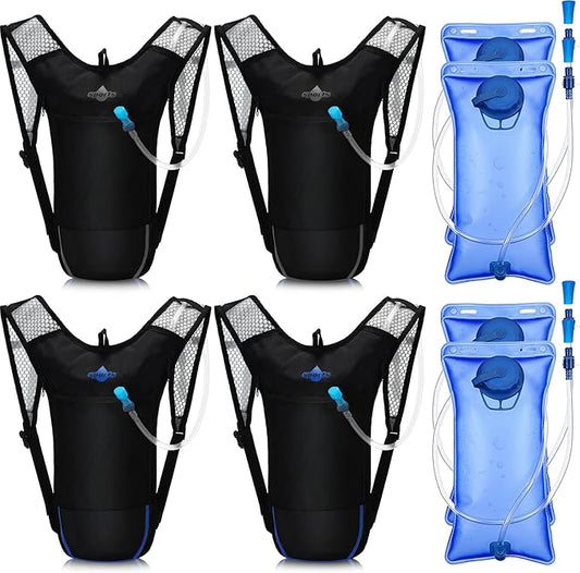 Weewooday 4 Pack Hydration Backpack Pack with 2l Water Bladder Hiking Lightweight Water Backpack Bulk with Hydration Bladder Running Cycling Biking Camping Music Festival Outdoor for Men and Women