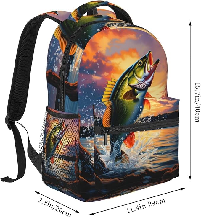 Lightweight Daypack Backpack for Sports Travel Running, Large Capacity Multipurpose Anti-Theft Bookbag, Fish Diving Good Luck Art Laptop Backpack Daypack