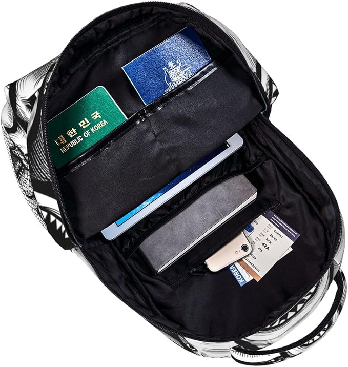 Lightweight Rucksacks for Camping Picnic Walking Cycling, Large Capacity Multipurpose Anti-Theft Carry On Bag, Animal Black And White Sharks Art Travel Hiking Camping Rucksack