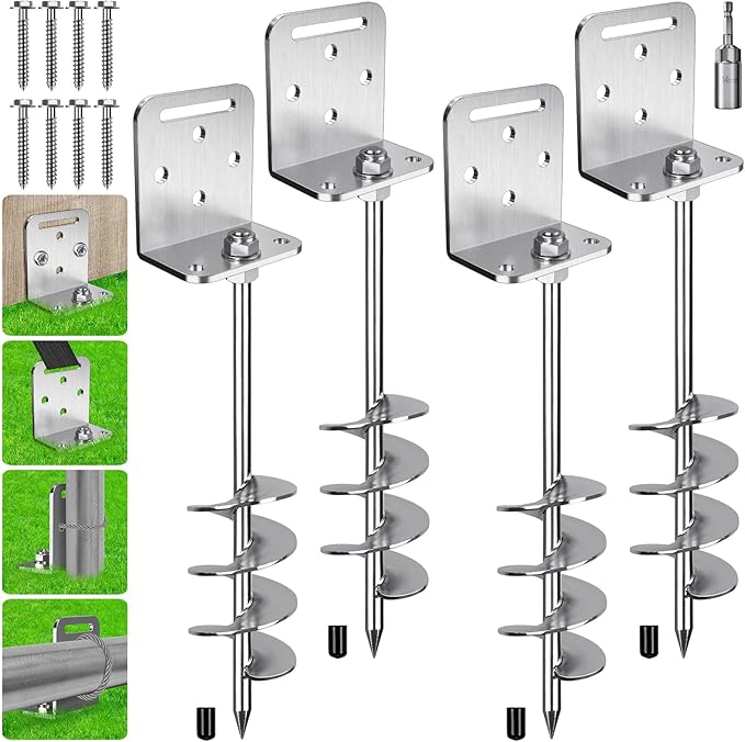 2/4/6 Pack 18" 24" Screw in Trampoline Ground Anchors 2.7" Wide Spiral Mobile Home Earth Anchor Stakes Set with Versatile L Bracket Swingset Anchors for Playset, Fence, Tent, Shed, Canopy, Carport