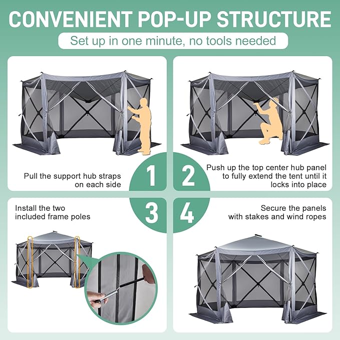 Outvita 12x12ft Instant Pop-Up Screen Tent - Outdoor Gazebo Canopy with Mosquito Netting & Carrying Bag - Versatile Pavilion Tent for Patios and Events