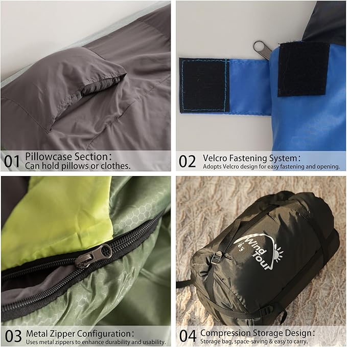 Double Sleeping Bag for with 2 Pillows - Lightweight 2 Person Sleeping Bag, Adults & Teens Cotton for Camping, Backpacking, Hiking with Carrying Bag for Cold & Warm