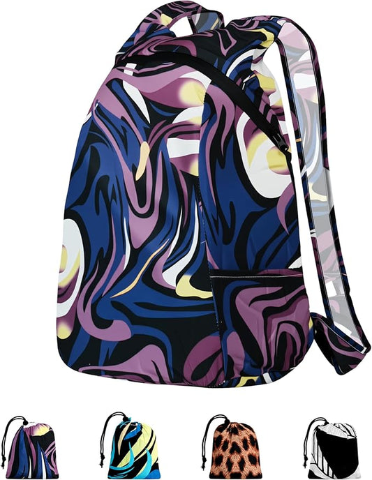 Pocket-Sized Hiking Daypack, Fashion patterns Lightweight 2.8oz, Water resistant Backpack for Women Men Camping (Purple swirl)