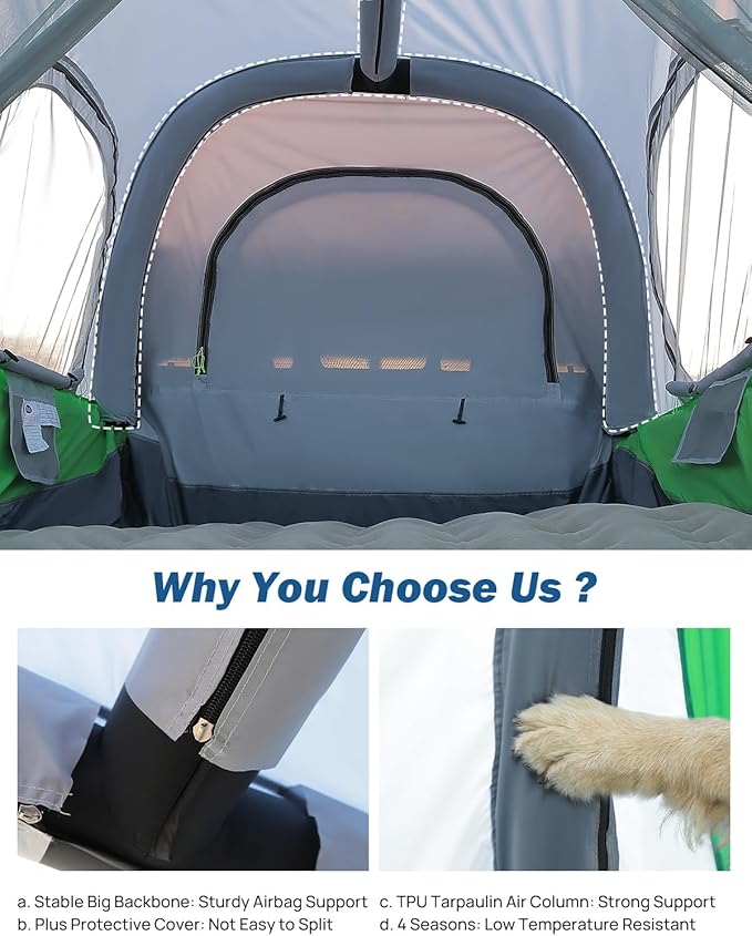 JOYTUTUS Inflatable Truck Bed Tent 5.5-6.5FT with Awning, Includes Air Pump for Quick 30S Setup, Dual-use Pickup or Camping Tent for 2 Person, Truck Tent with Waterproof Roof Shade and 3 Windows