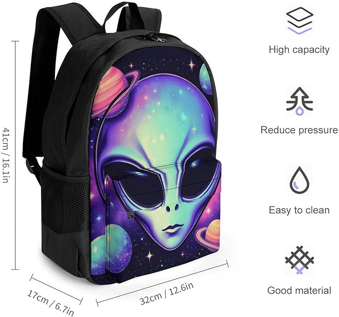 Rucksacks Lightweight Multipurpose Anti-Theft Alien And Ufo Space Universe Art Shoulder Bag Big Capacity Traveling Camping Backpack With Side Pockets