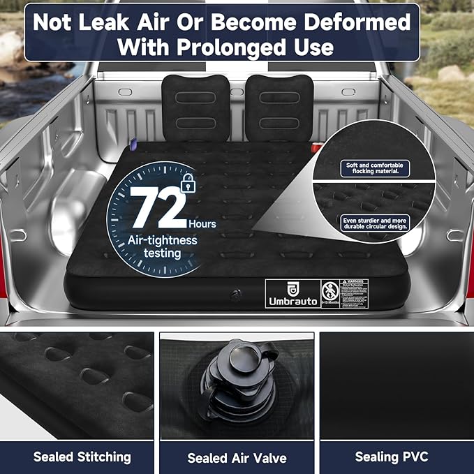 Umbrauto Air Mattress for 5.5-6.5 ft Short Bed Full-Size Trucks, Pickup Truck Airbed Mattress with Corded Air Pump for Outdoor Travel