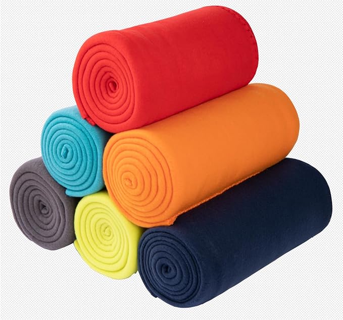 Fleece Throw Blankets 6 Pack Bulk Blankets Solid 50 x 60 inch Kids Lightweight Warm Soft for Pet Cozy Travel Blankets Airplane Small Throws Camping Gifts Assorted Blankets for Home, Bed, Sofa, Dorm