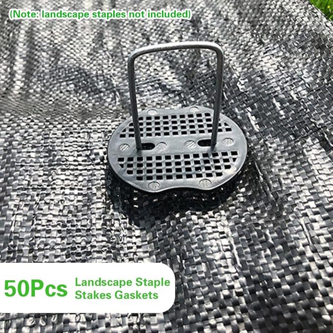 Bakulyor 50pcs Garden Staples Plastic Buffer Washer, Landscape Staple Stakes Gaskets, Yard Pins Gasket for Weed Barrier Fabric, They Keep The Barrier from Ripping & Create a Sturdier Hold - Black