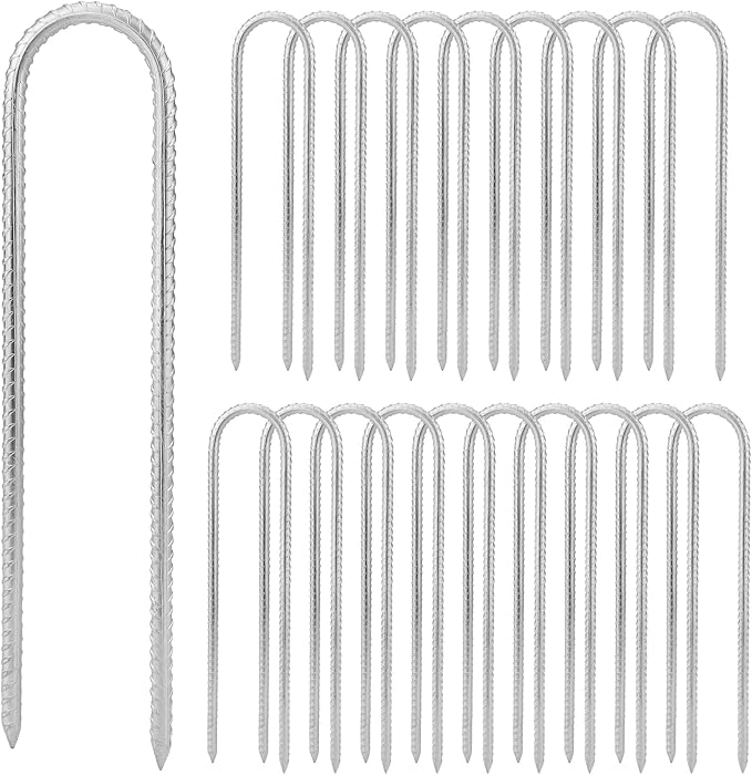 20pcs 12 Inch U Rebar Stakes, U Shape Ground Anchor Pegs Stakes, Trampoline Galvanized Stake for Camping Tent