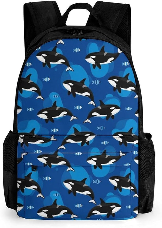 Supdreamc Men Women Lightweight Ocean Sea Orca Killer Whale Casual Daypack Big Capacity Bookbag With Padded Straps for Gym Travel Walking Cycling