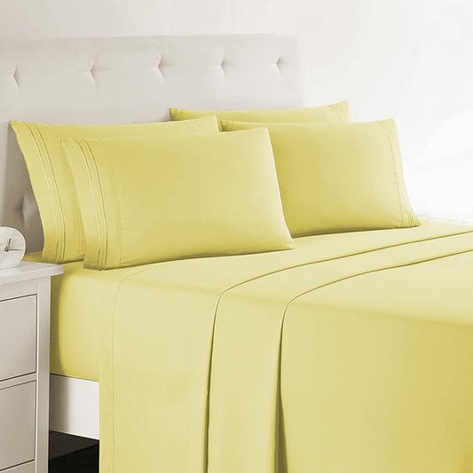 Clara Clark King Sheets, 6 Piece Set - Hotel Luxury Sheets for King Size Bed, Super Soft Bedding Set, King Size, Mellow Yellow