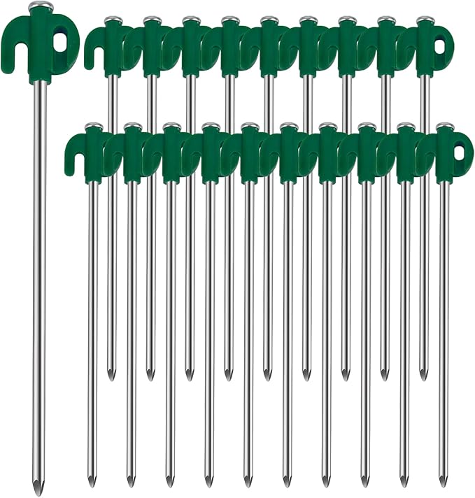 Tent Stakes, 20PCS Galvanized Ground Stake, 10 Inch Non-Rust Metal Tent Pegs Camping Tent Spikes Anchors for Outdoor Canopy, Yard Stakes for Garden, Hiking -Green